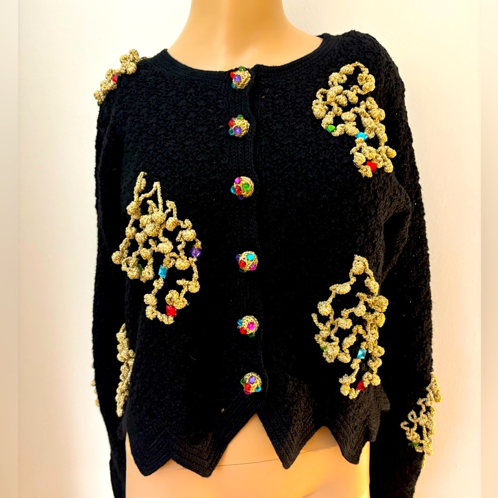 Lisa Nichols Sweater Jeweled Cardigan‎ Vintage Size Petite Small P/S Holiday